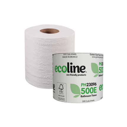 Ecoline 500E 2-Ply White Bathroom Tissue – 96 Rolls | 500 Sheets Each