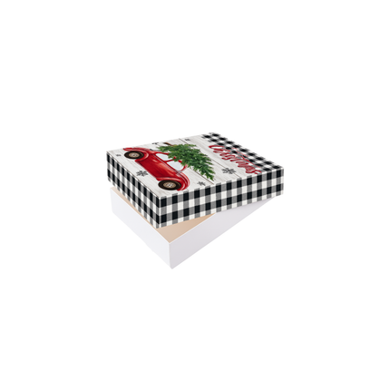Christmas Gift Box – Red Car Tree Design, 13” x 10” x 4”