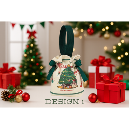 Christmas Drawstring Gift Bag – Festive Reusable Pouch, 5.9” x 2" x 6.3”