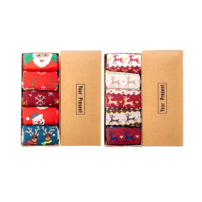 Christmas Crew Socks – 5 Pairs per Set, One Size (Adults)