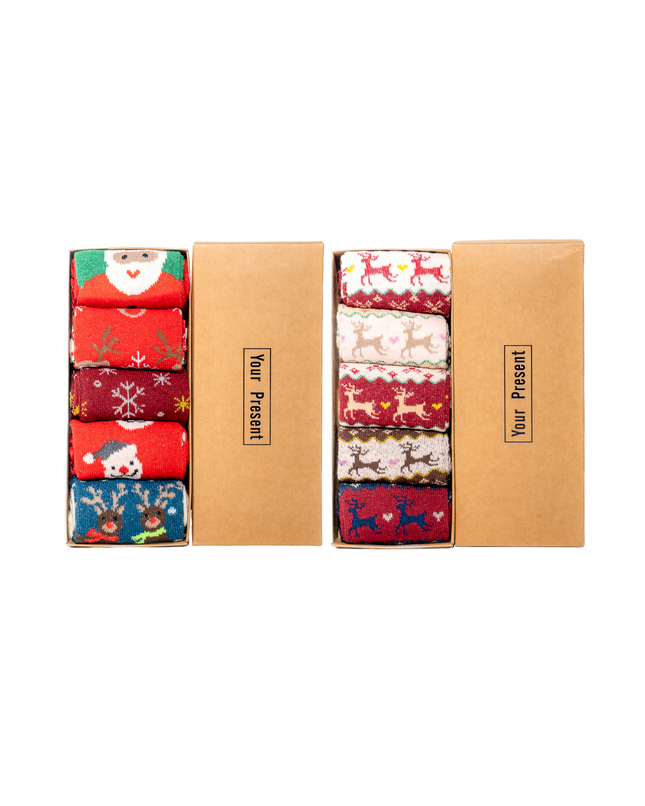 Christmas Crew Socks – 5 Pairs per Set, One Size (Adults)