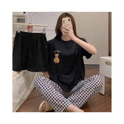 Women’s 3-Piece Pajama Set – T-Shirt + Shorts + Pants, 1 Size Fits All