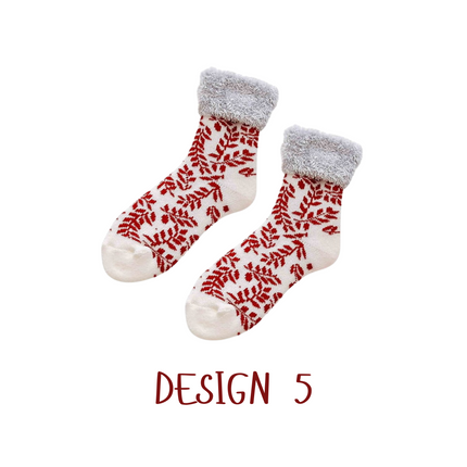 Winter Snowflake Fuzzy Socks – 1 Pair, One Size Fits All