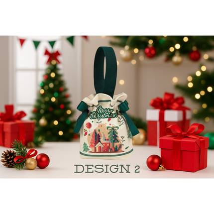 Christmas Drawstring Gift Bag – Festive Reusable Pouch, 5.9” x 2" x 6.3”