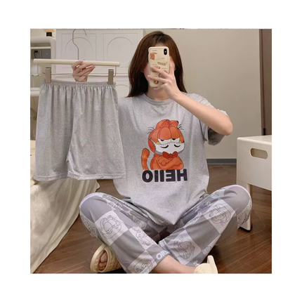 Women’s 3-Piece Pajama Set – T-Shirt + Shorts + Pants, 1 Size Fits All