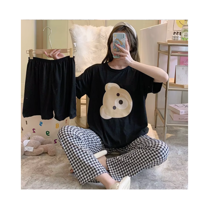 Women’s 3-Piece Pajama Set – T-Shirt + Shorts + Pants, 1 Size Fits All