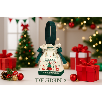 Christmas Drawstring Gift Bag – Festive Reusable Pouch, 5.9” x 2" x 6.3”