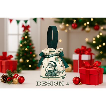 Christmas Drawstring Gift Bag – Festive Reusable Pouch, 5.9” x 2" x 6.3”