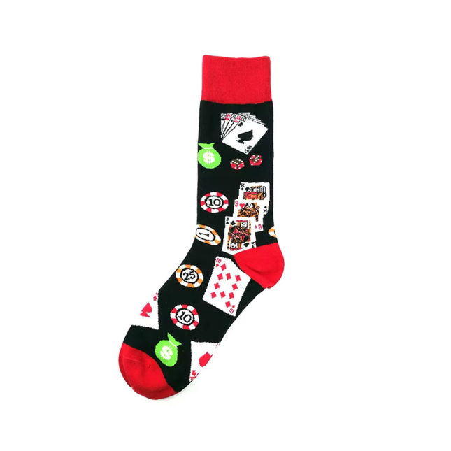 Casino Card Game Print Crew Socks – Novelty Casual Style