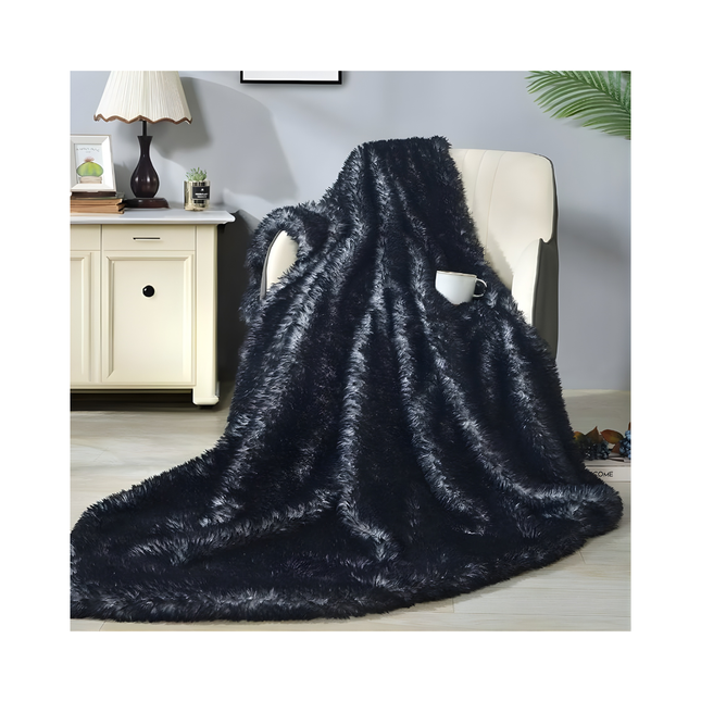 DECOSY Luxury Faux Fur Throw Blanket – Silver Gray, 88 x 90 in