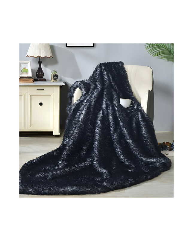 DECOSY Luxury Faux Fur Throw Blanket – Silver Gray, 88 x 90 in