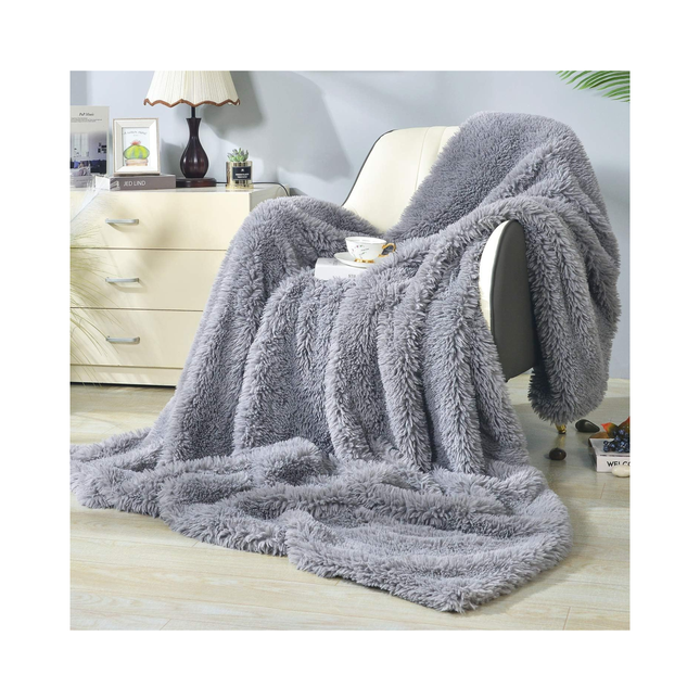 DECOSY Shaggy Long Faux Fur Throw Blanket – 88 x 90 in