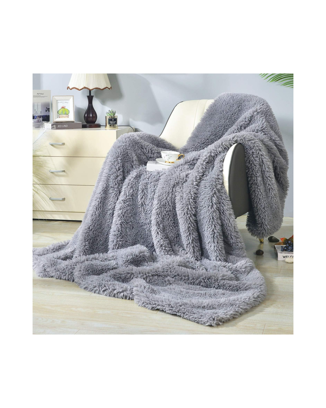 DECOSY Shaggy Long Faux Fur Throw Blanket – 88 x 90 in