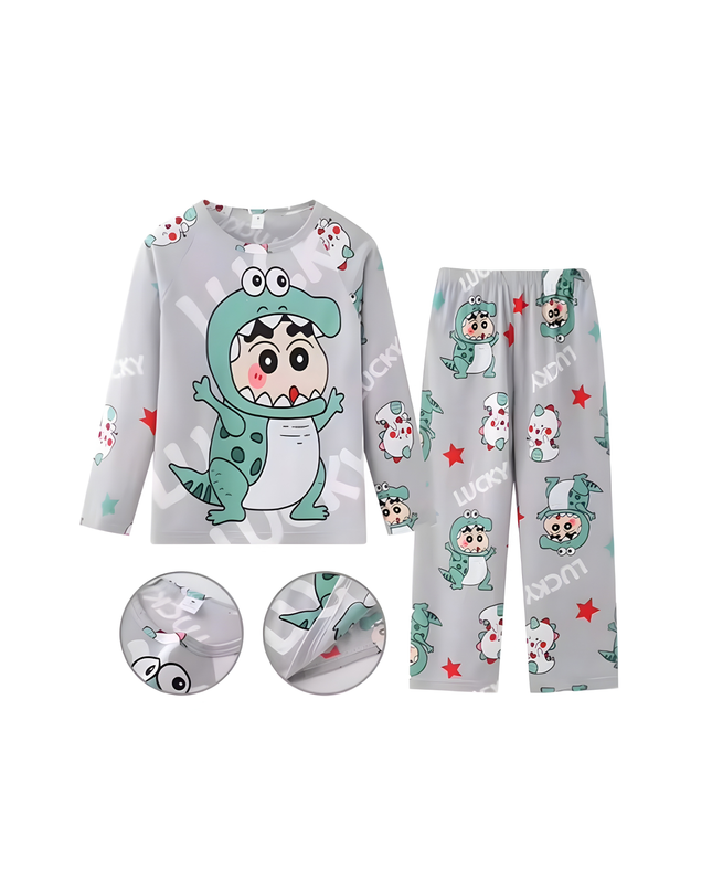 Kids Cartoon Pajama Set – Long Sleeve Top + Pants, Sizes 12 & 14, 6–8 Years Old