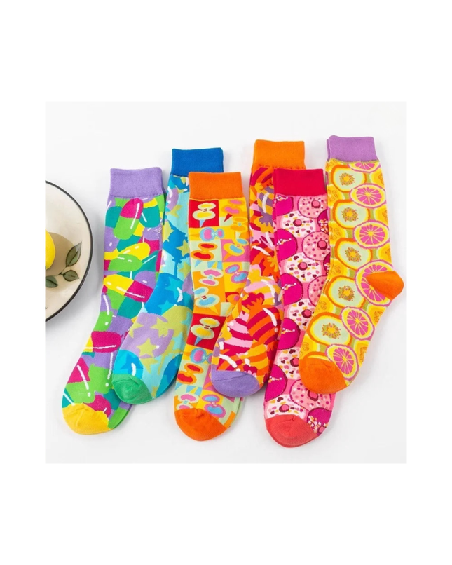 Colorful Abstract & Candy Pattern Crew Socks – 6 Pairs Set