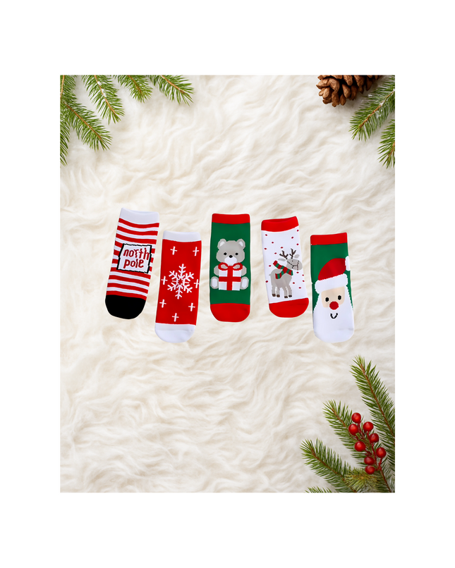 Christmas Character Kids Socks – 5 Pairs, Available in 4 Sizes