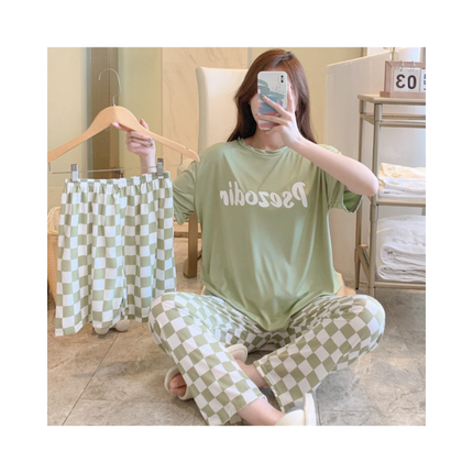 Women’s 3-Piece Pajama Set – T-Shirt + Shorts + Pants, 1 Size Fits All