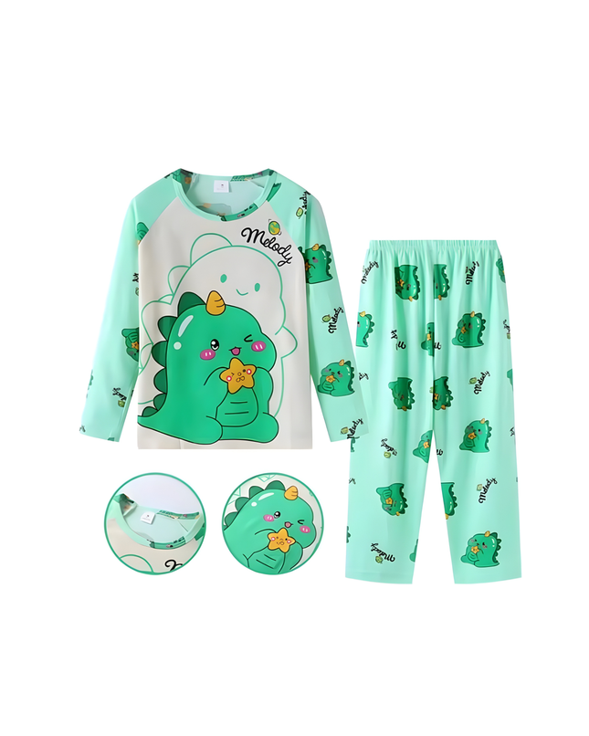 Kids Cartoon Pajama Set – Long Sleeve Top + Pants, Sizes 8 & 10, 2–5 Years Old