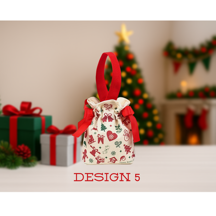 Christmas Drawstring Gift Bag – Festive Reusable Pouch, 5.9” x 2" x 6.3”