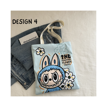 Labubu Canvas Tote Bag – 1pc, 12.75 x 14.75 in