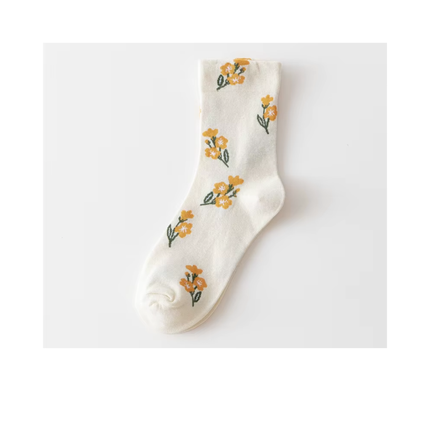 Cute Floral Pattern Crew Socks – 5 Pairs Set