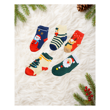 Christmas Crew Socks for Kids – 5 Pairs, 4 Sizes Available