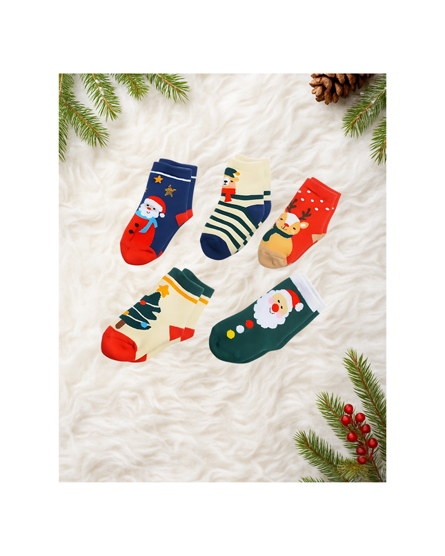 Christmas Crew Socks for Kids – 5 Pairs, 4 Sizes Available