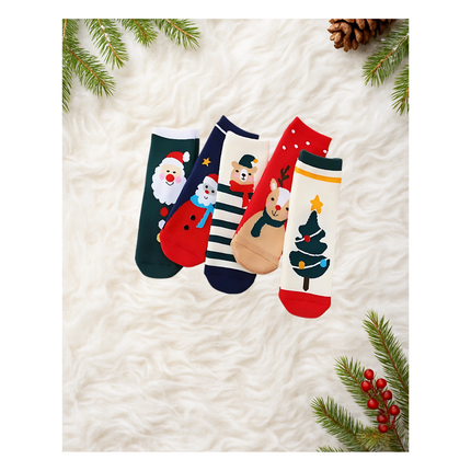 Christmas Crew Socks for Kids – 5 Pairs, 4 Sizes Available