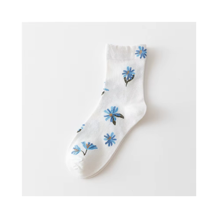 Cute Floral Pattern Crew Socks – 5 Pairs Set