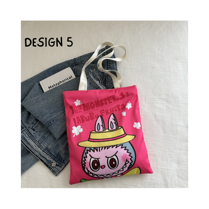 Labubu Canvas Tote Bag – 1pc, 12.75 x 14.75 in