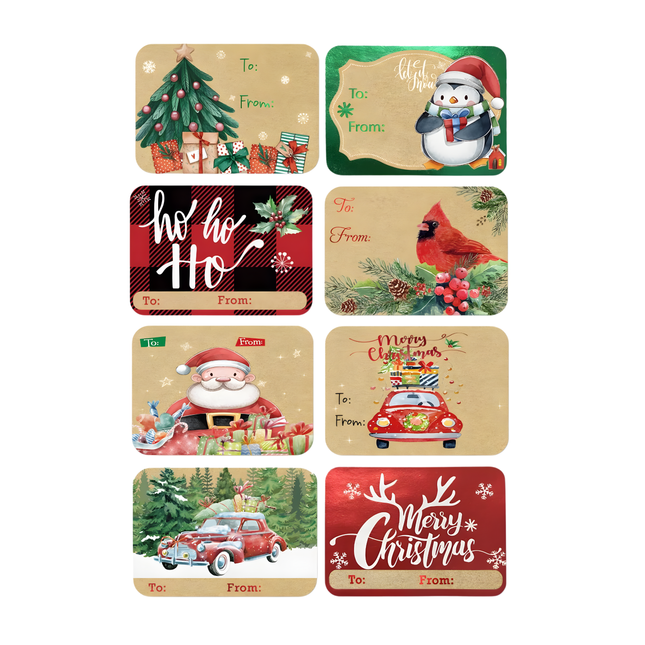 Christmas Gift Label Stickers – 8 Designs, 6 Sheets per Pack