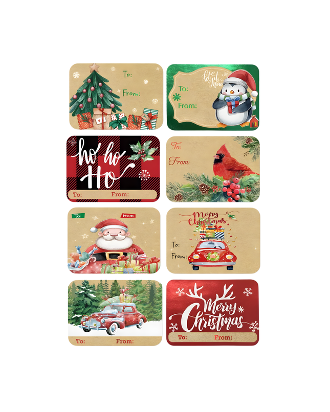 Christmas Gift Label Stickers – 8 Designs, 6 Sheets per Pack