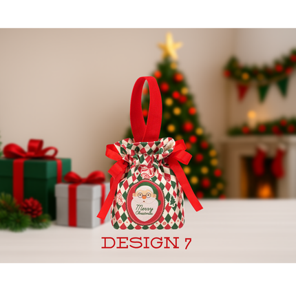 Christmas Drawstring Gift Bag – Festive Reusable Pouch, 5.9” x 2" x 6.3”