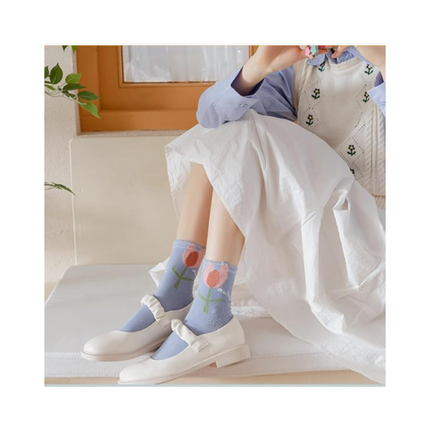 Cute Floral & Fruit Pattern Crew Socks – 5 Pairs Set