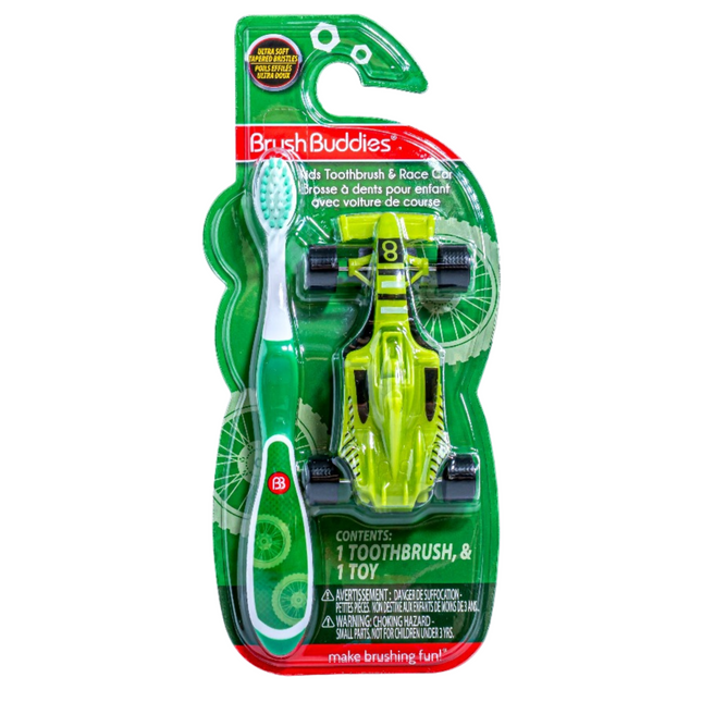 Brush Buddies Kids Toothbrush & Race Car – Green