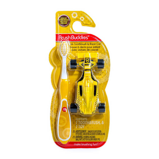 Brush Buddies Kids Toothbrush & Race Car – Yellow
