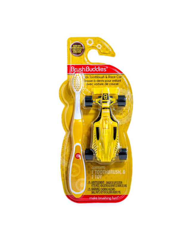 Brush Buddies Kids Toothbrush & Race Car – Yellow