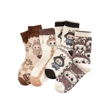 Labubu Character Crew Socks – 4 Pairs, One Size Fits All