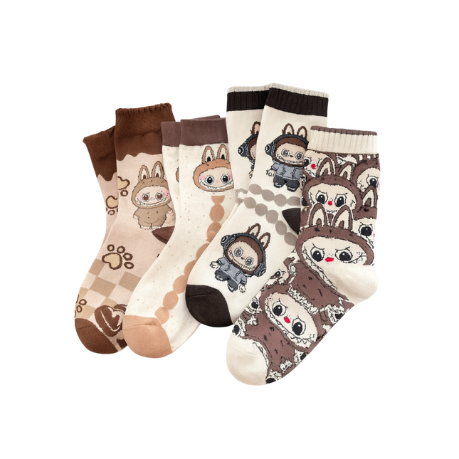 Labubu Character Crew Socks – 4 Pairs, One Size Fits All