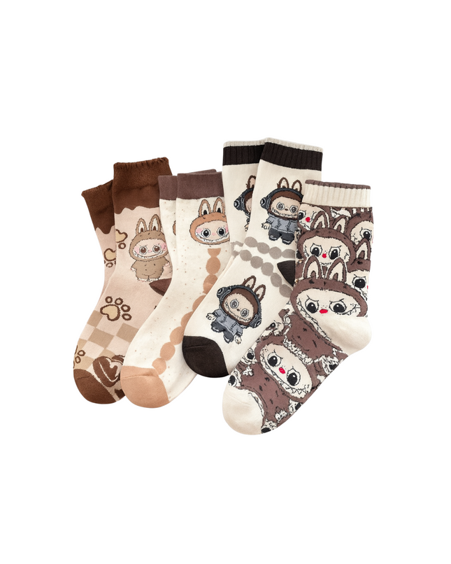 Labubu Character Crew Socks – 4 Pairs, One Size Fits All