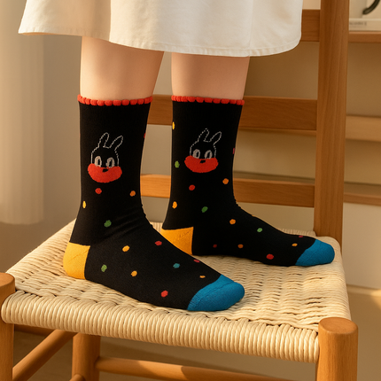 Labubu Character Crew Socks (Black Design) – 1 Pair, One Size Fits All