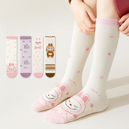 Labubu Character Knee High Socks – 4 Pairs, Kids Size