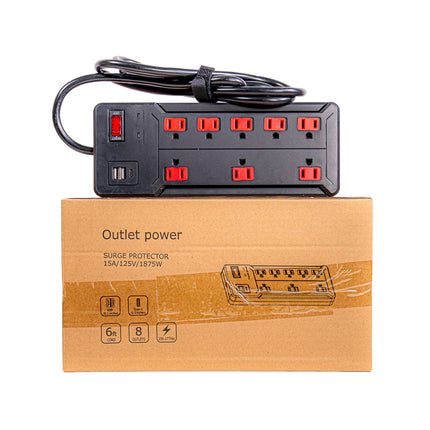 Outlet Power Surge Protector 6ft Cord, 8 Outlets, 2 USB Ports, 1 Type-C