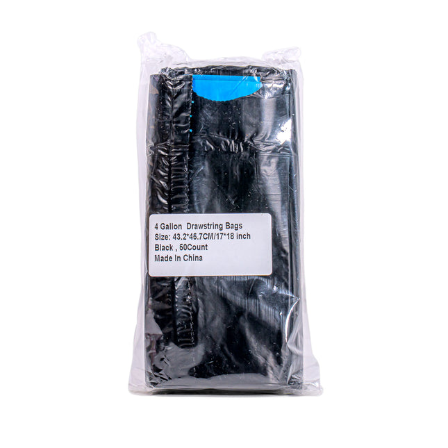 4 Gallon Drawstring Trash Bags Black – 50 pcs, 17 x 18 in