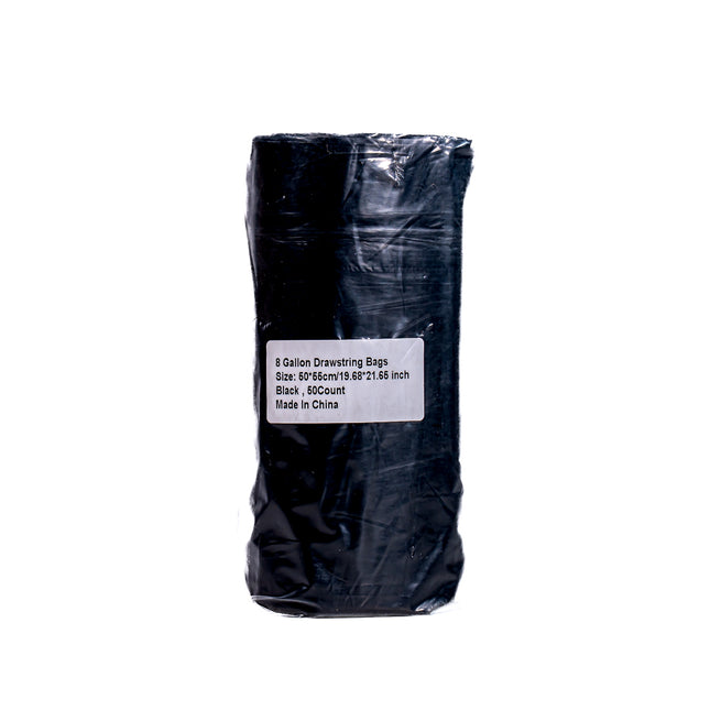 8 Gallon Drawstring Trash Bags Black – 50 pcs, 19.68 x 21.65 in