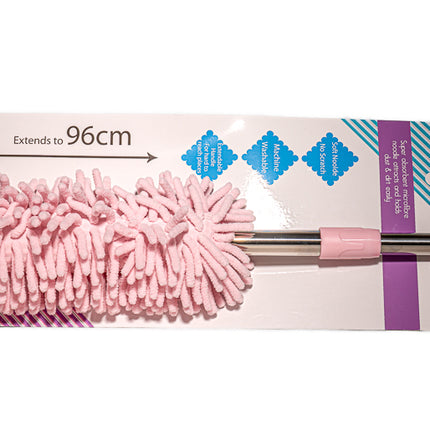 Microfiber Noodle Duster with Extendable Handle – Pastel Pink, Extends up to 96cm