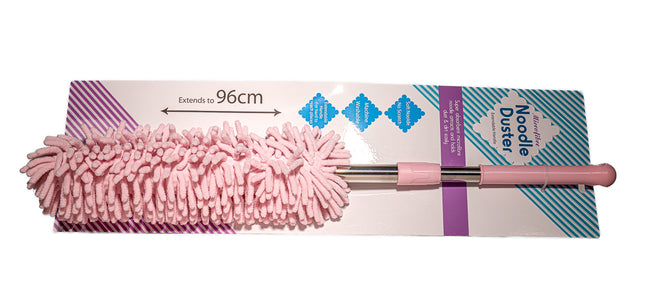 Microfiber Noodle Duster with Extendable Handle – Pastel Pink, Extends up to 96cm