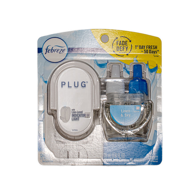 Febreze Linen & Sky Plug Starter Kit – Oil Refill & Warmer, 0.87 fl oz | 26mL
