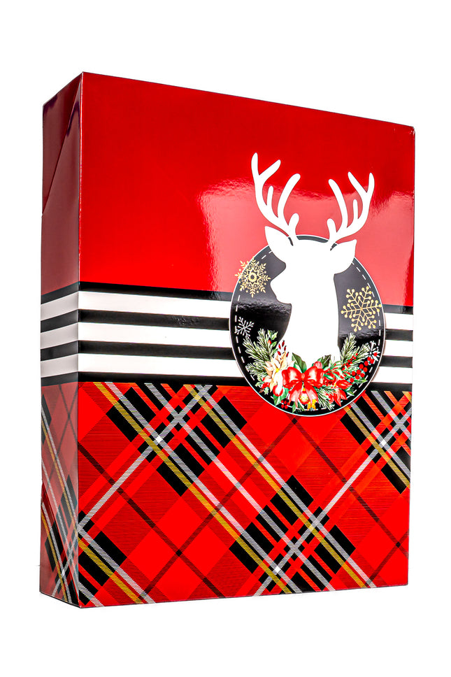 Christmas Gift Box – Red Plain Deer Design, 17” x 13” x 4”