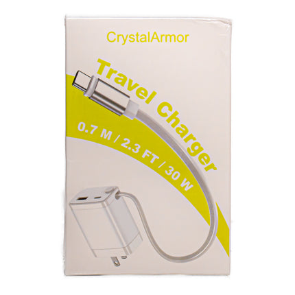 CrystalArmor Travel Charger – 30W, Dual USB-C + USB-A Output